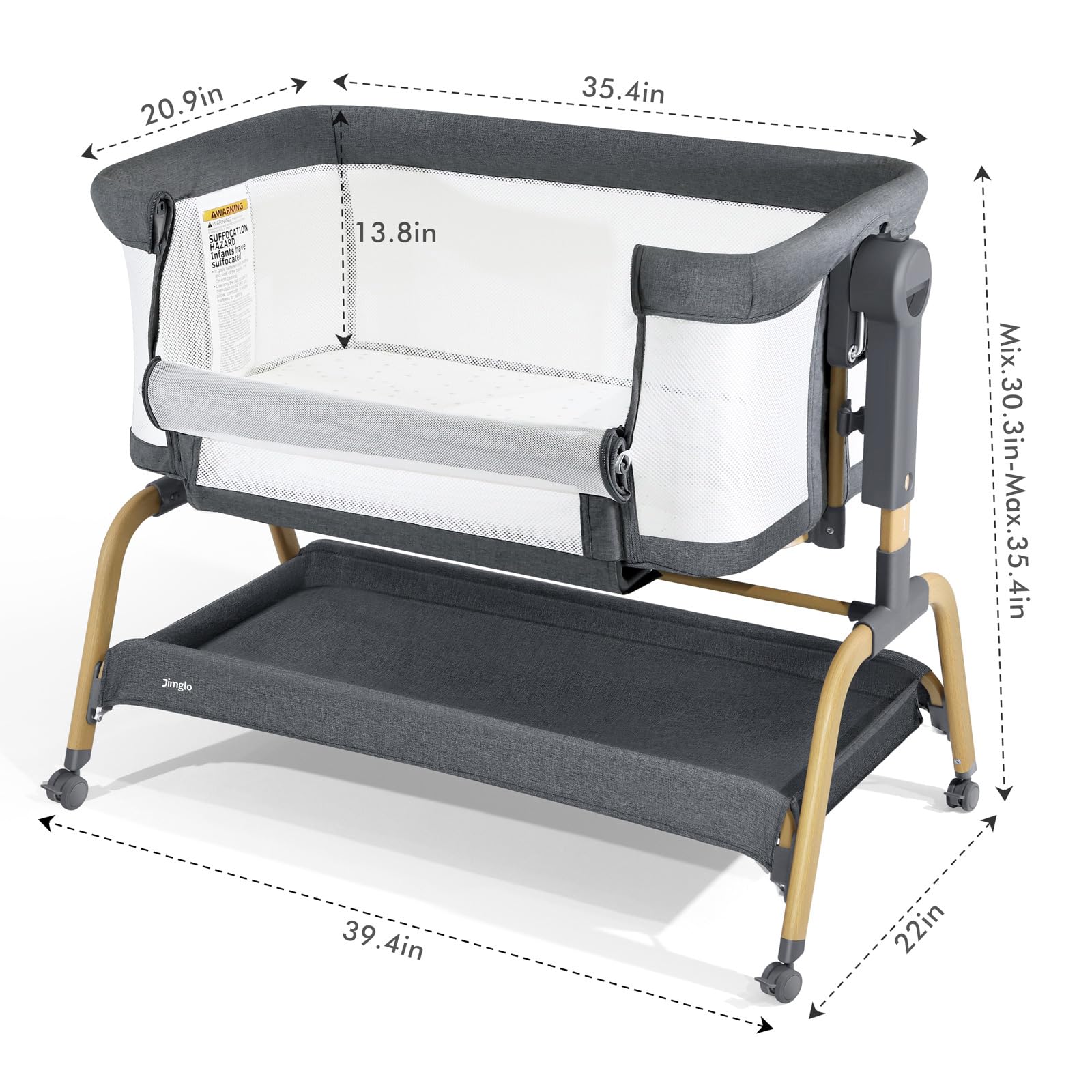 Jimglo height adjustable bassinet 18.3-23.3 inches