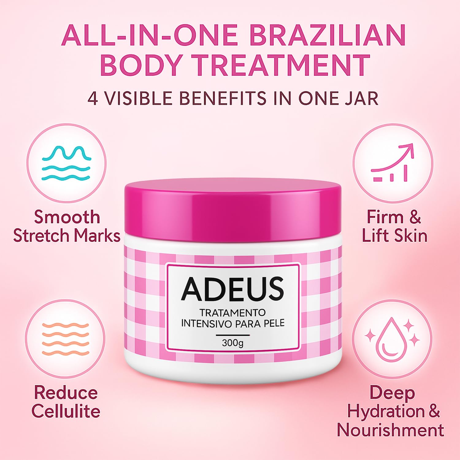 JINMAO Adeus Crema Brasileña multifunctional body treatment jar close up
