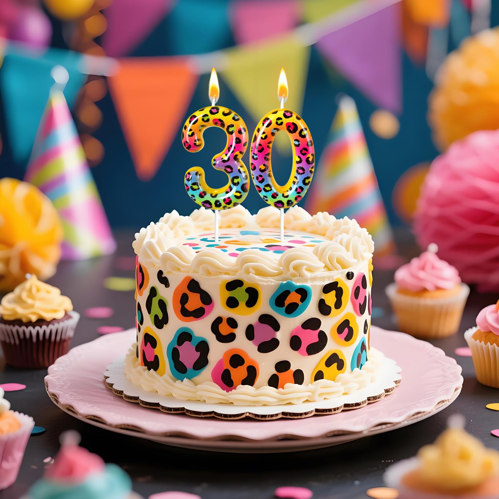 Jinrea birthday candles 30 count leopard print set