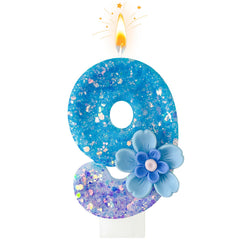 Jinrea blue purple flower birthday number candles set 9