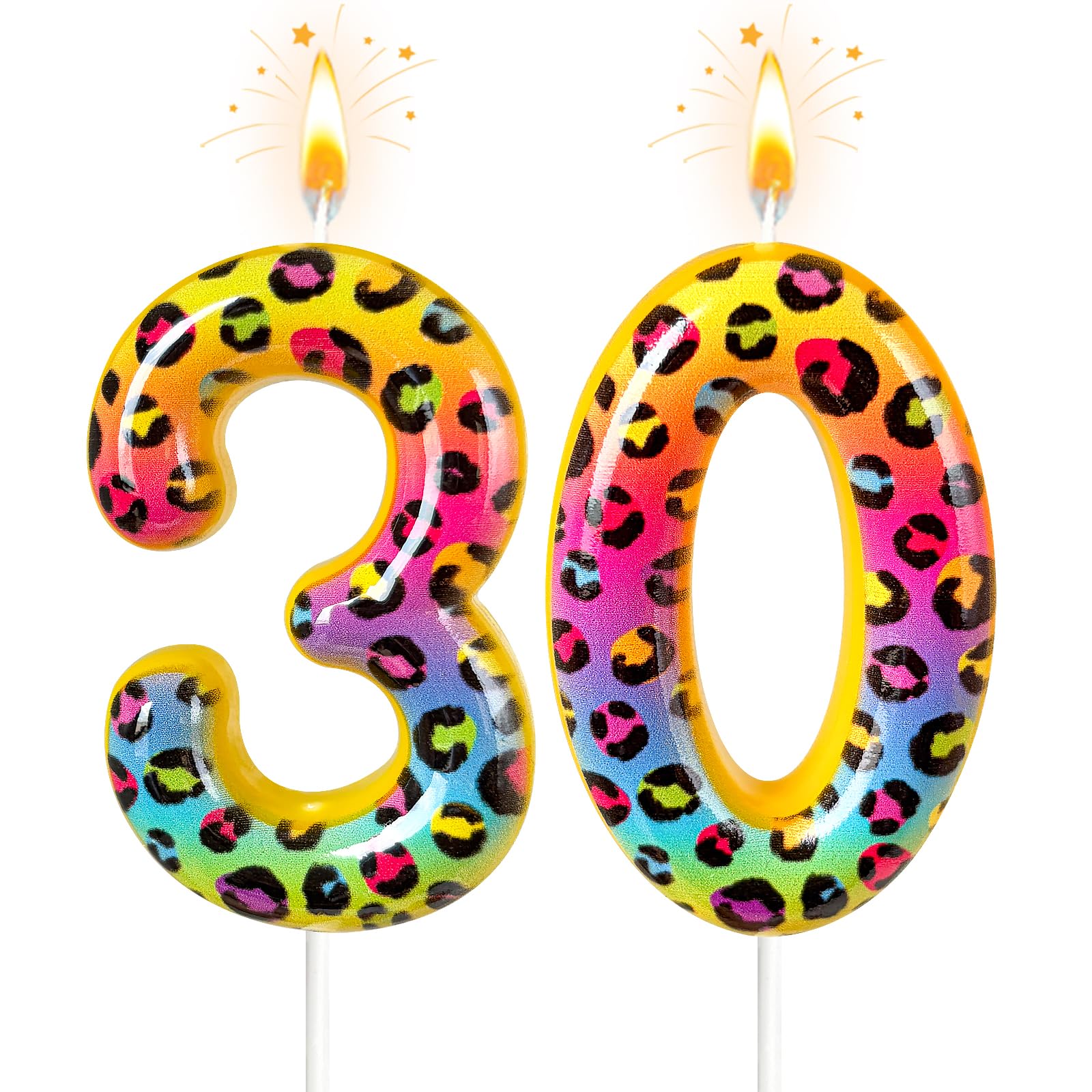 Jinrea colorful leopard print birthday number candles on cake