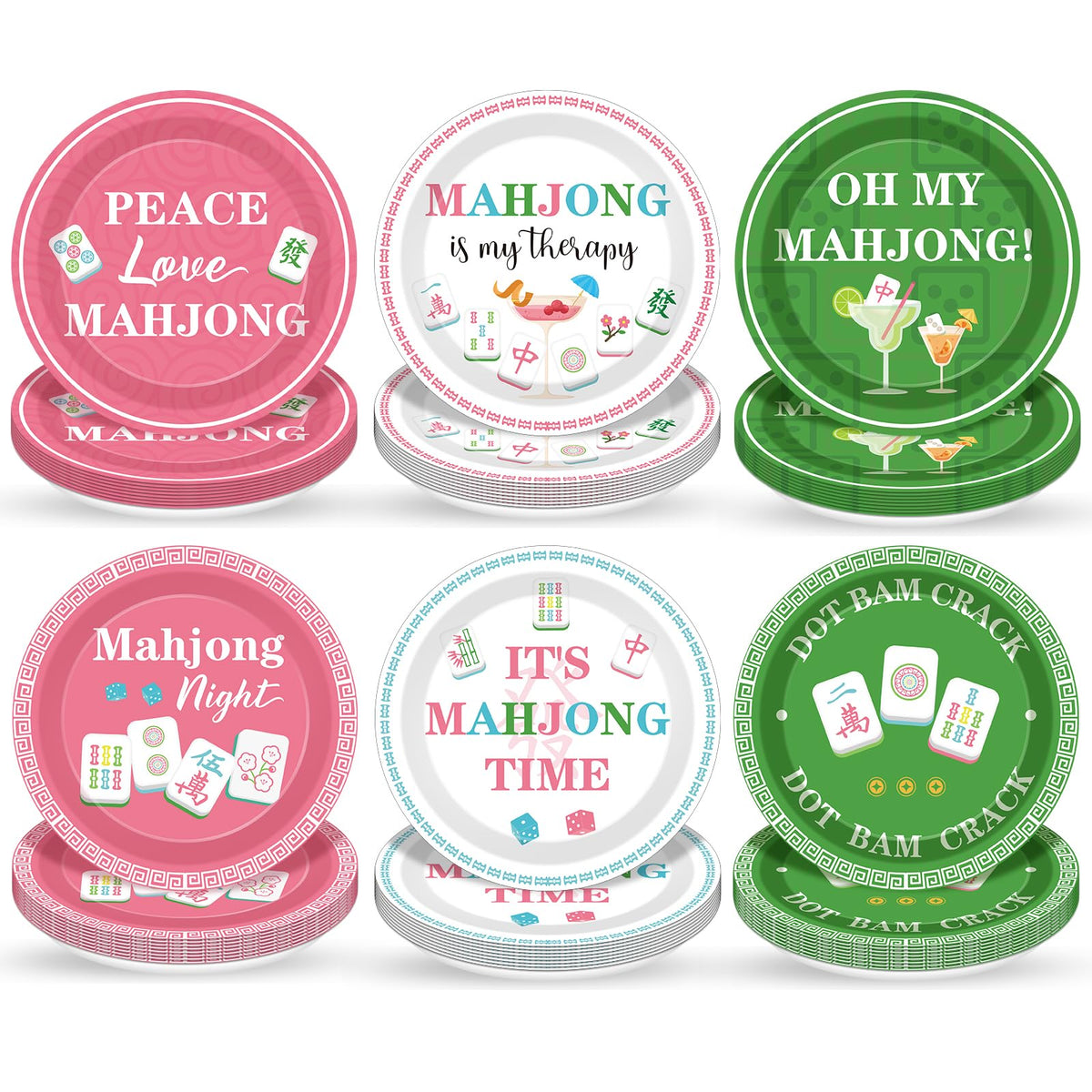 Jisfigtrh 48PCS Mahjong Party Plates six styles