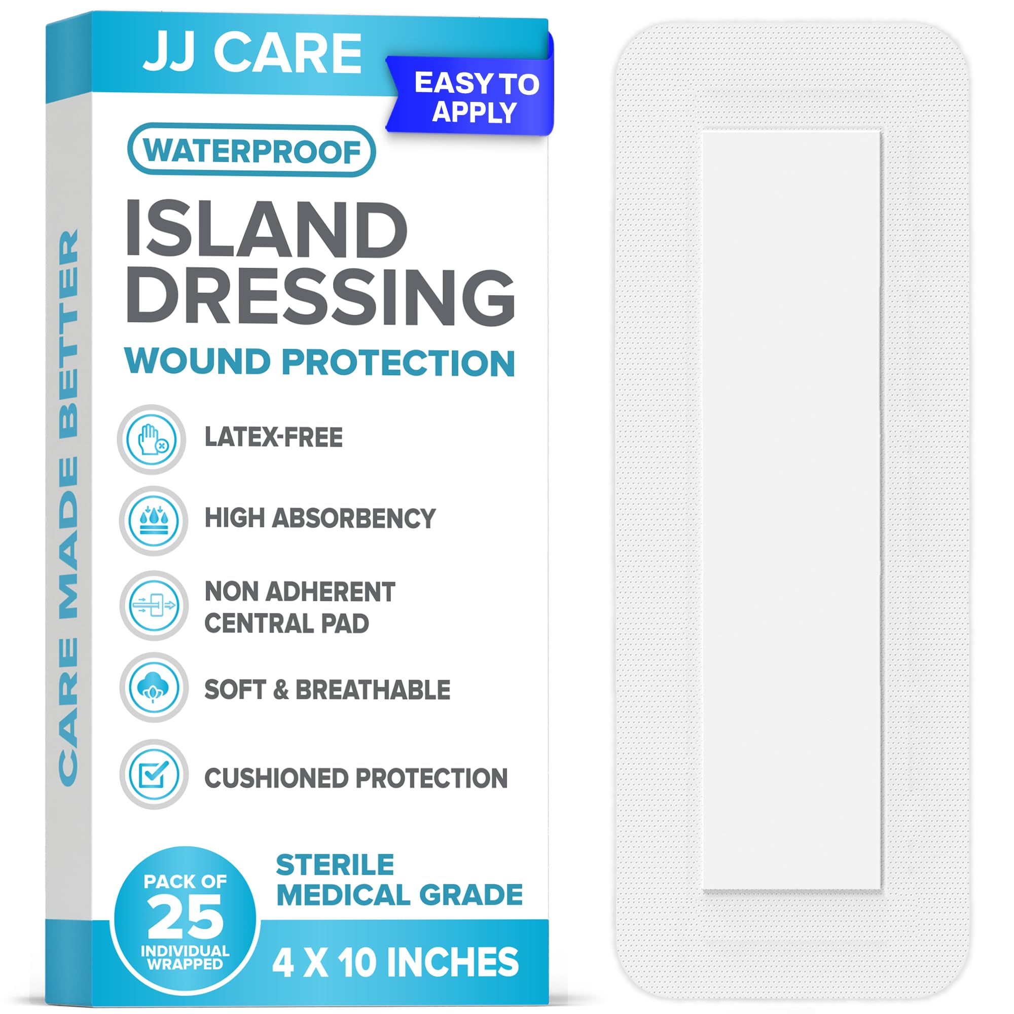 JJ CARE waterproof adhesive island dressing 4x10 inch case image