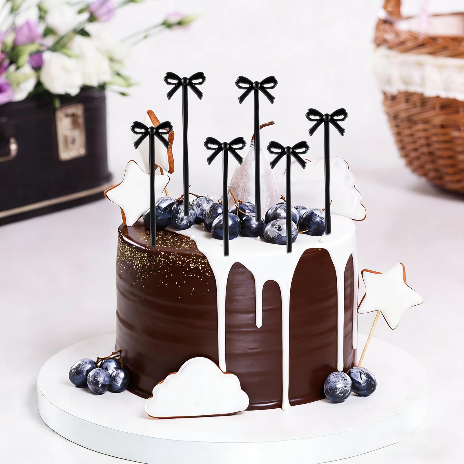 Elegant bow design JJUNW black cocktail picks