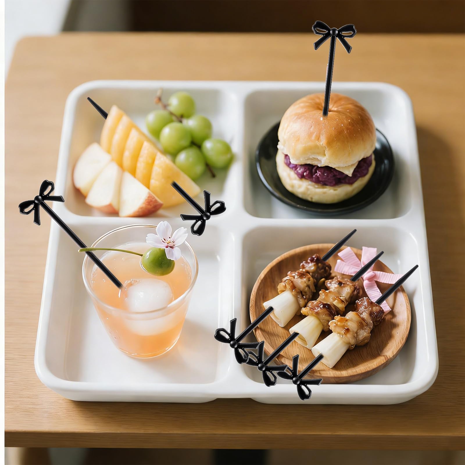 Appetizer and dessert garnishes JJUNW bow skewers
