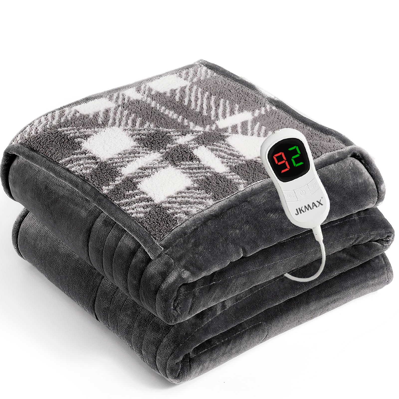 JKMAX heated electric blanket full size grey