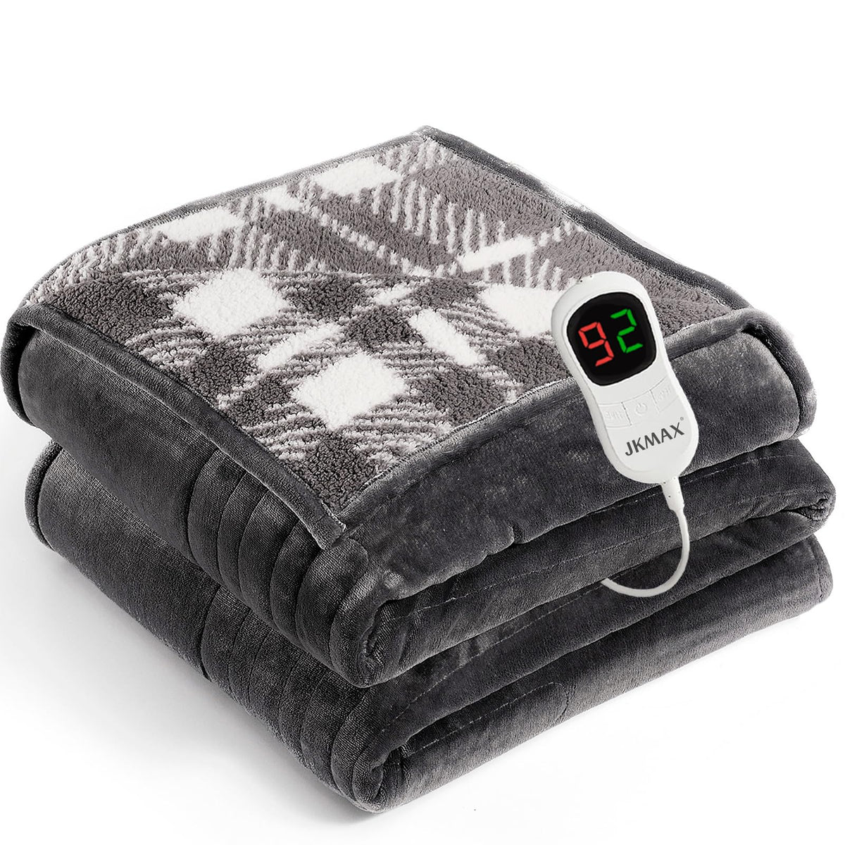 JKMAX heated electric blanket full size grey