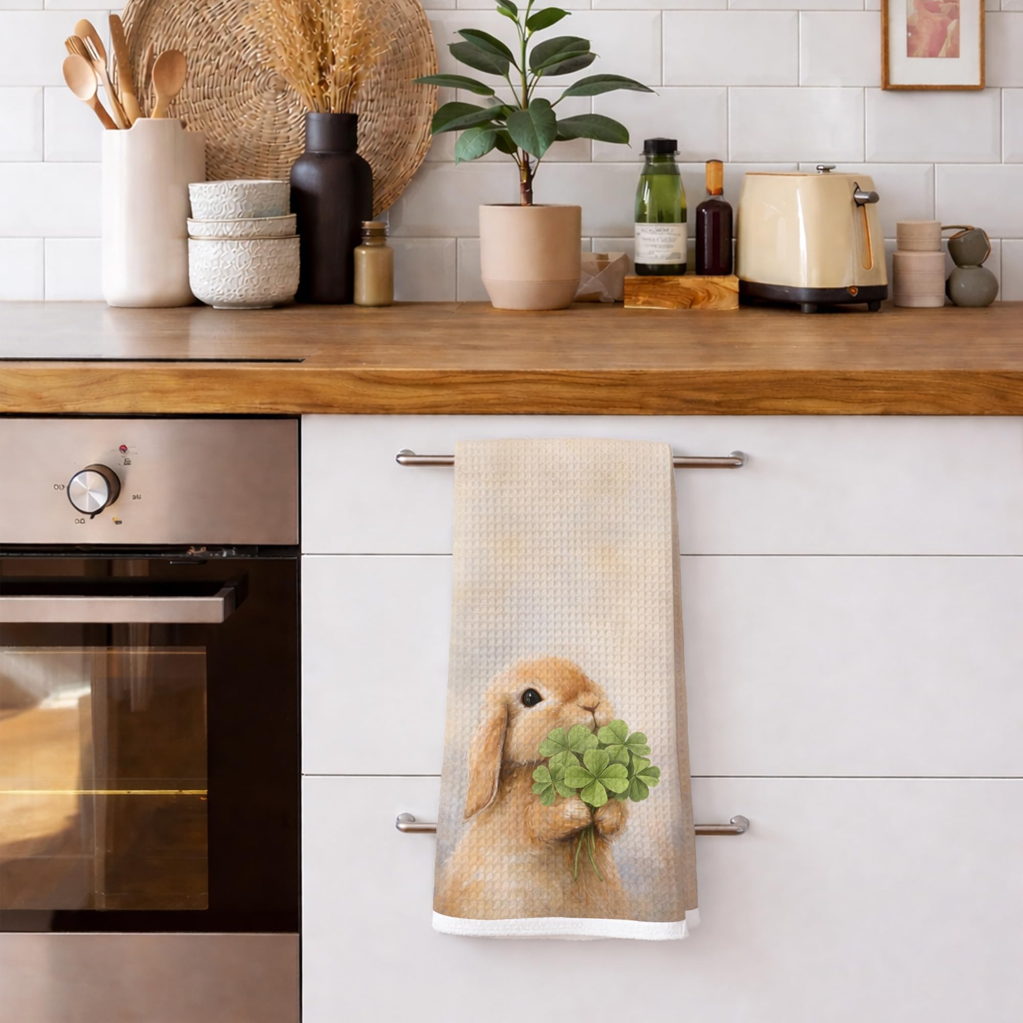 Farmhouse spring Shamrock rabbit towel decor