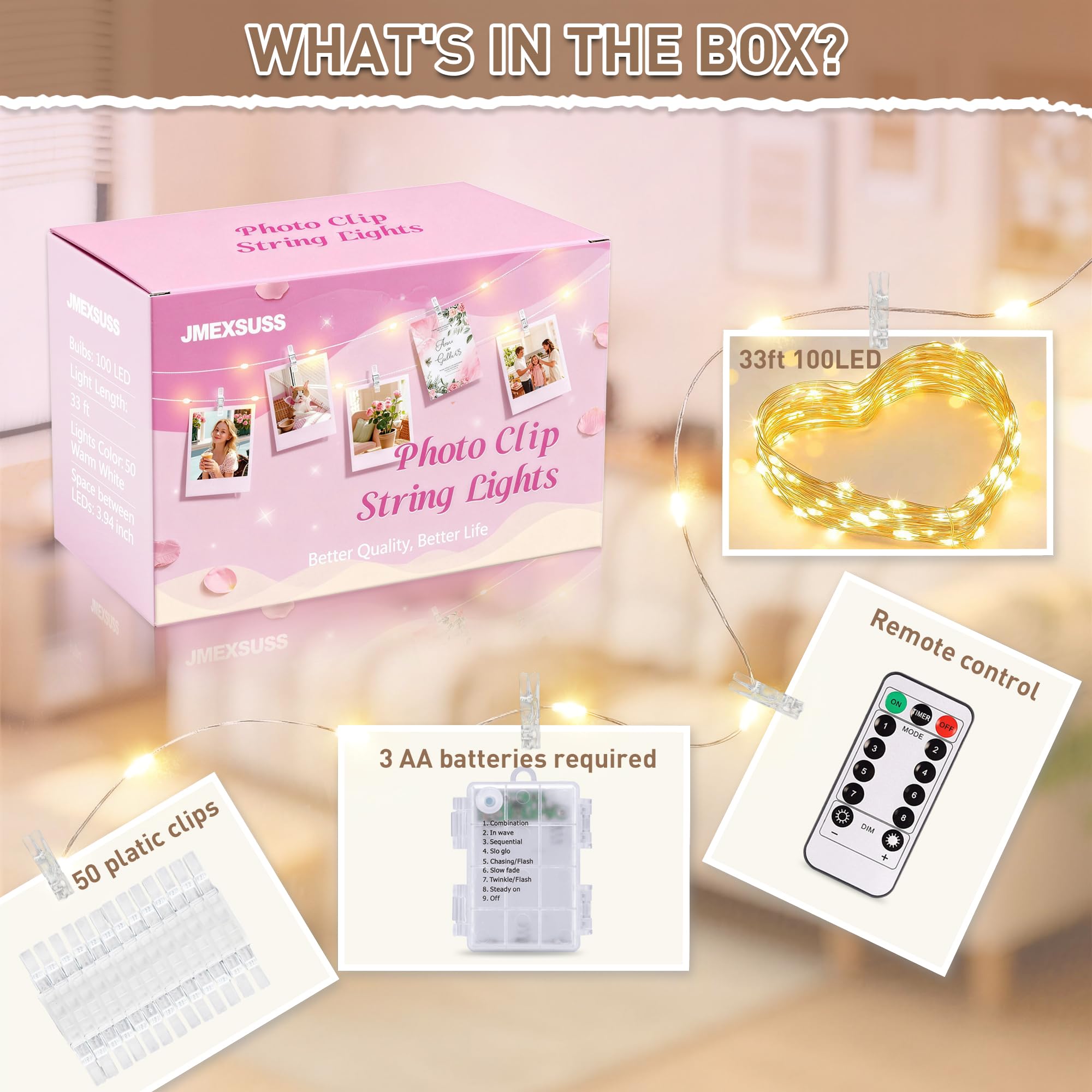 Classroom dorm bedroom decor with photo clip lights