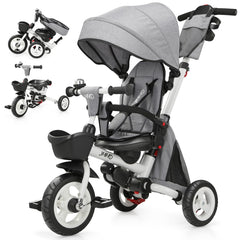 JMMD 8-in-1 foldable toddler tricycle with adjustable canopy and storage basket