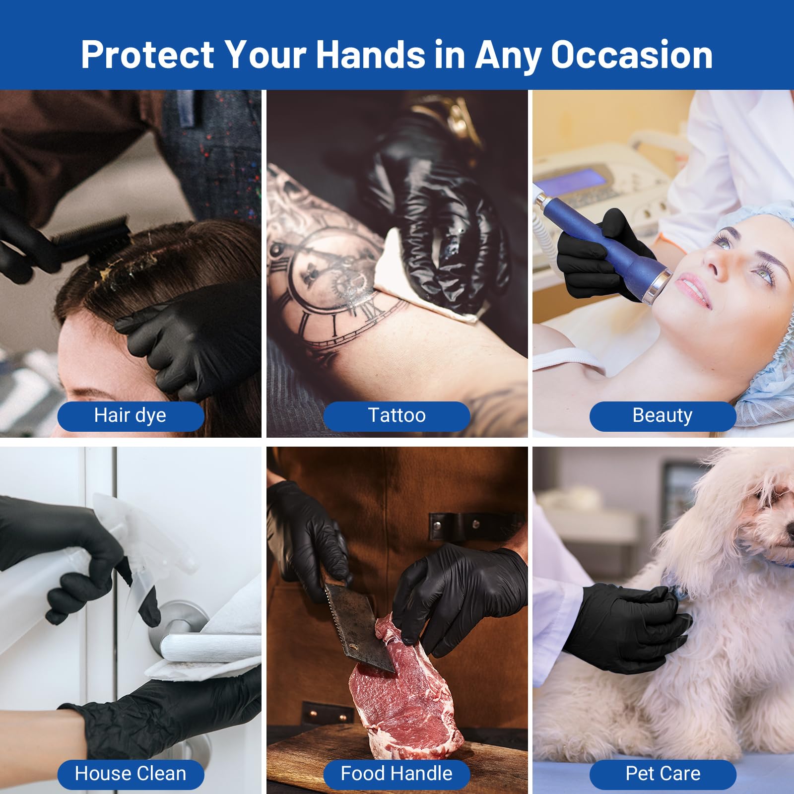 Touchscreen compatible nitrile gloves in black