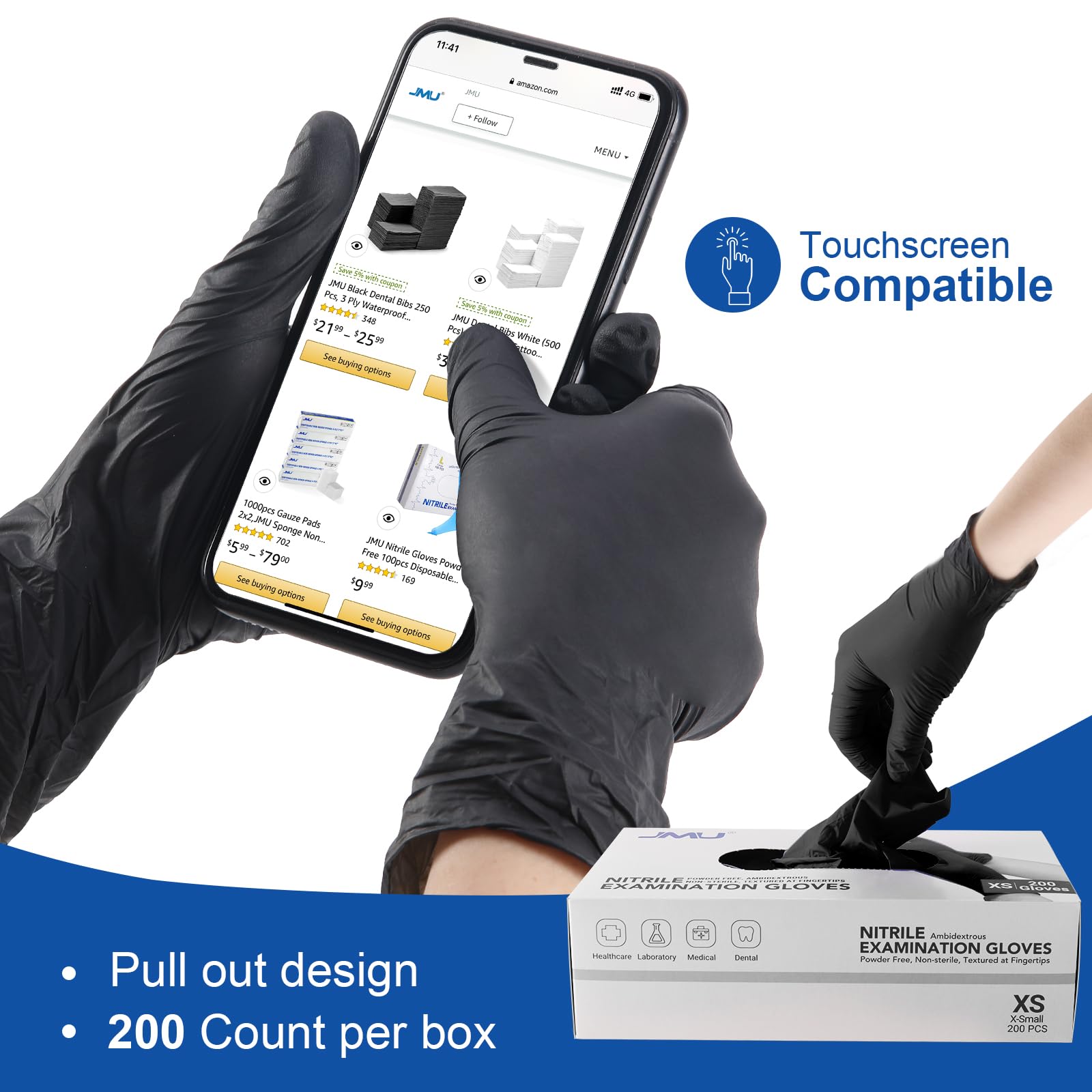 Medical exam gloves by JMU in bulk packaging 3.5 mil