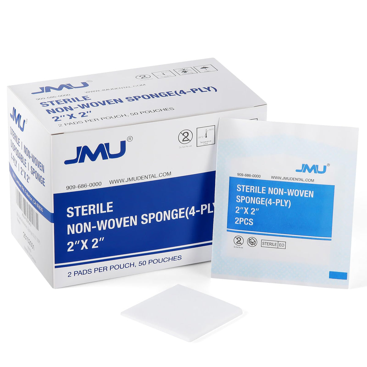 JMU sterile gauze pads 2x2 non-woven packaging with peelable pouch