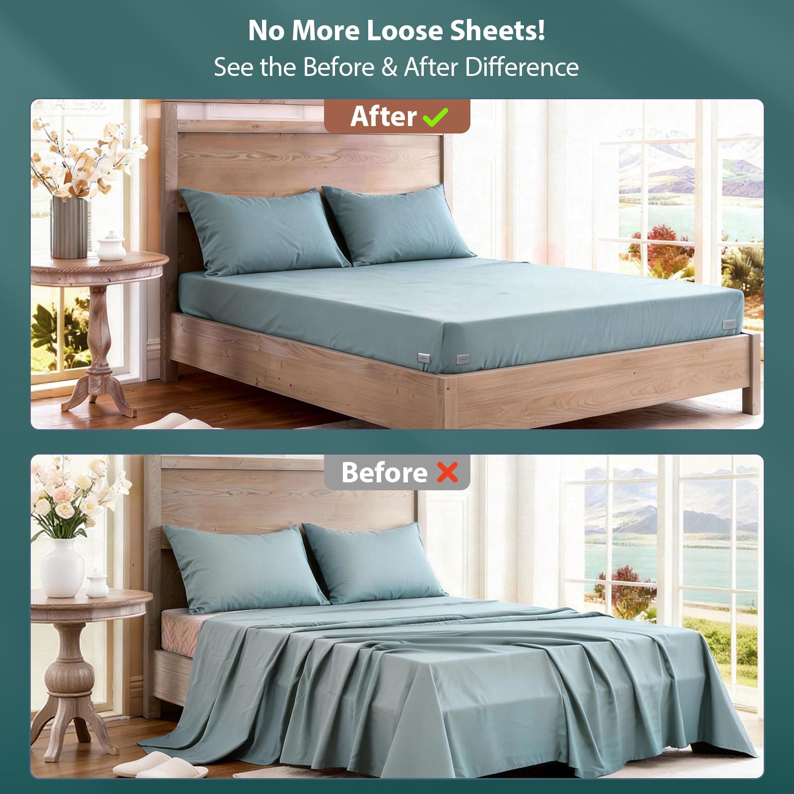 Complete 4-pack set of bed sheet locks for corners