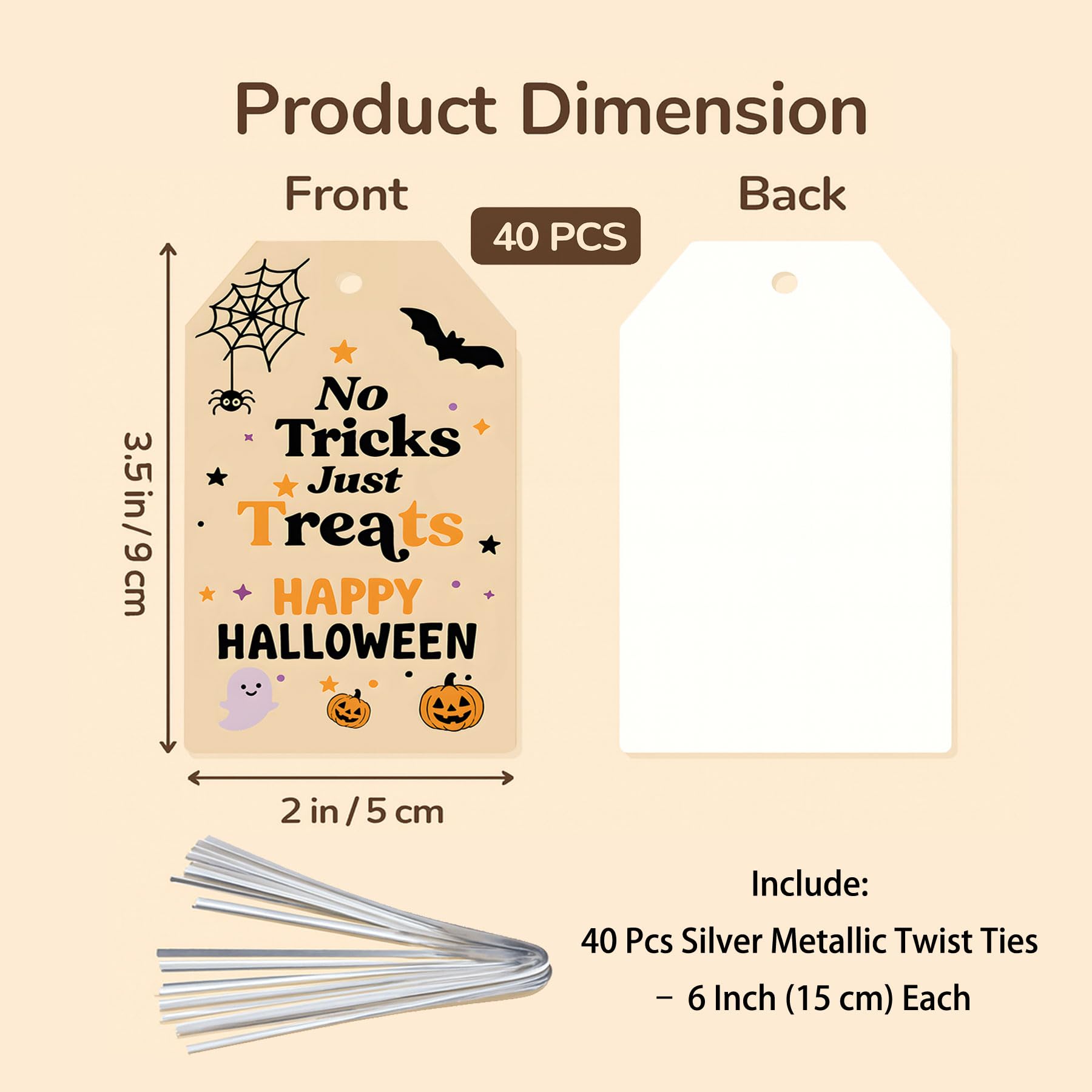 Trick Or Treat Bag Tags 6 inch twist ties for party favors by JNSVIEA