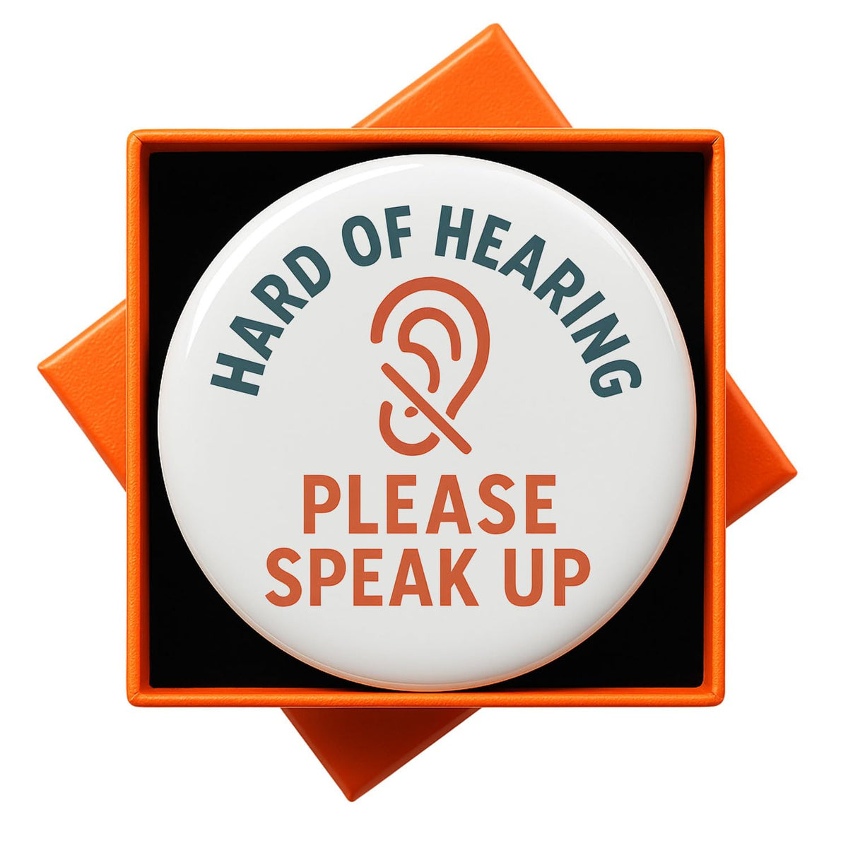 JNSVIEA hearing aid buttons product image showing 2.3 inch badge