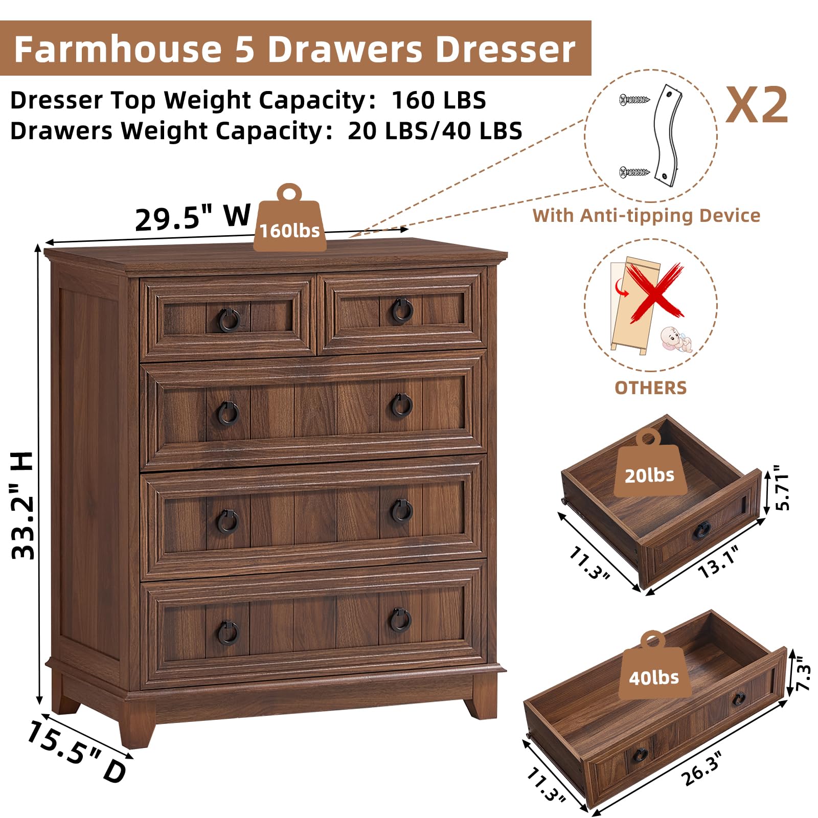 Tall wood chest of drawers assembly components