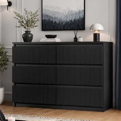 Jocoevol 6 Drawer Fluted Dresser side view black finish