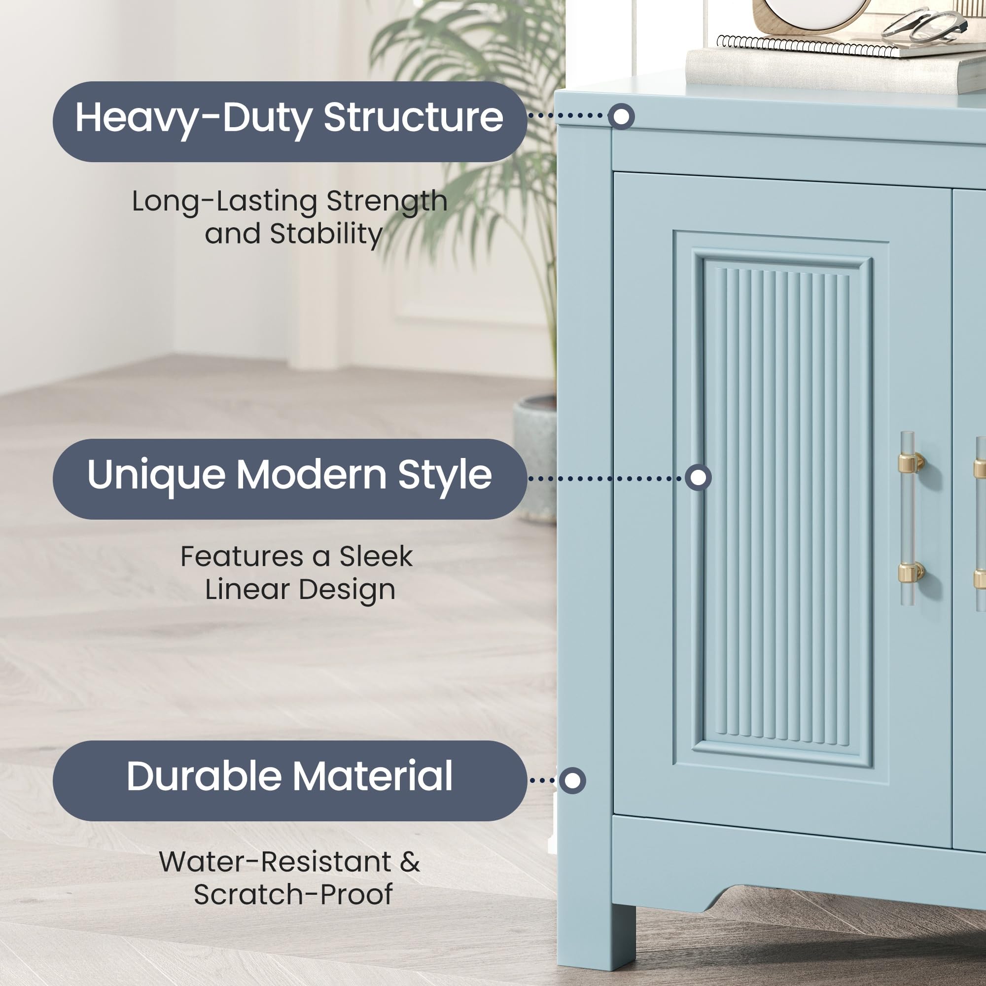 Jocoevol sideboard cabinet with shelves slate blue
