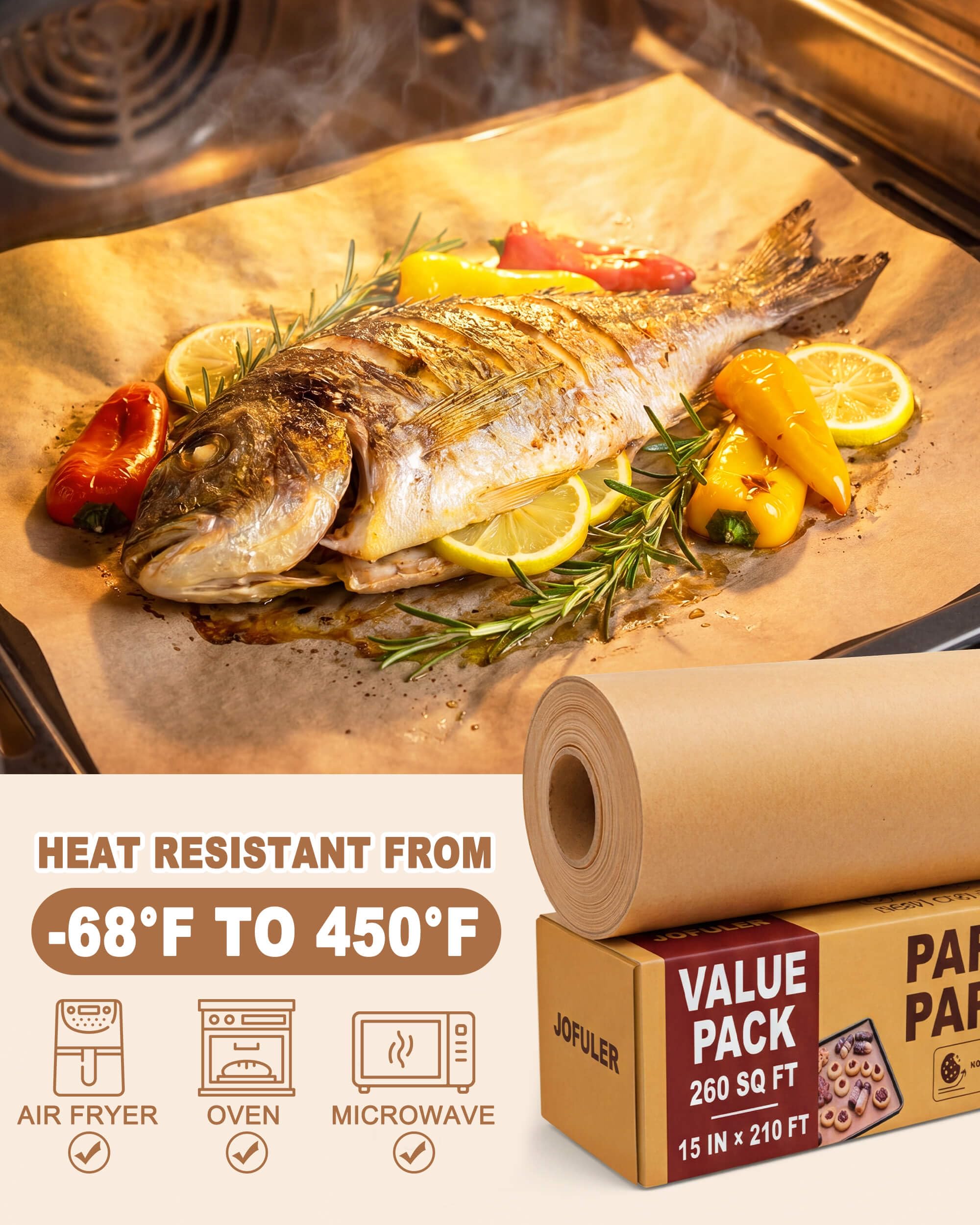 JOFULER non-stick parchment paper roll for easy food release