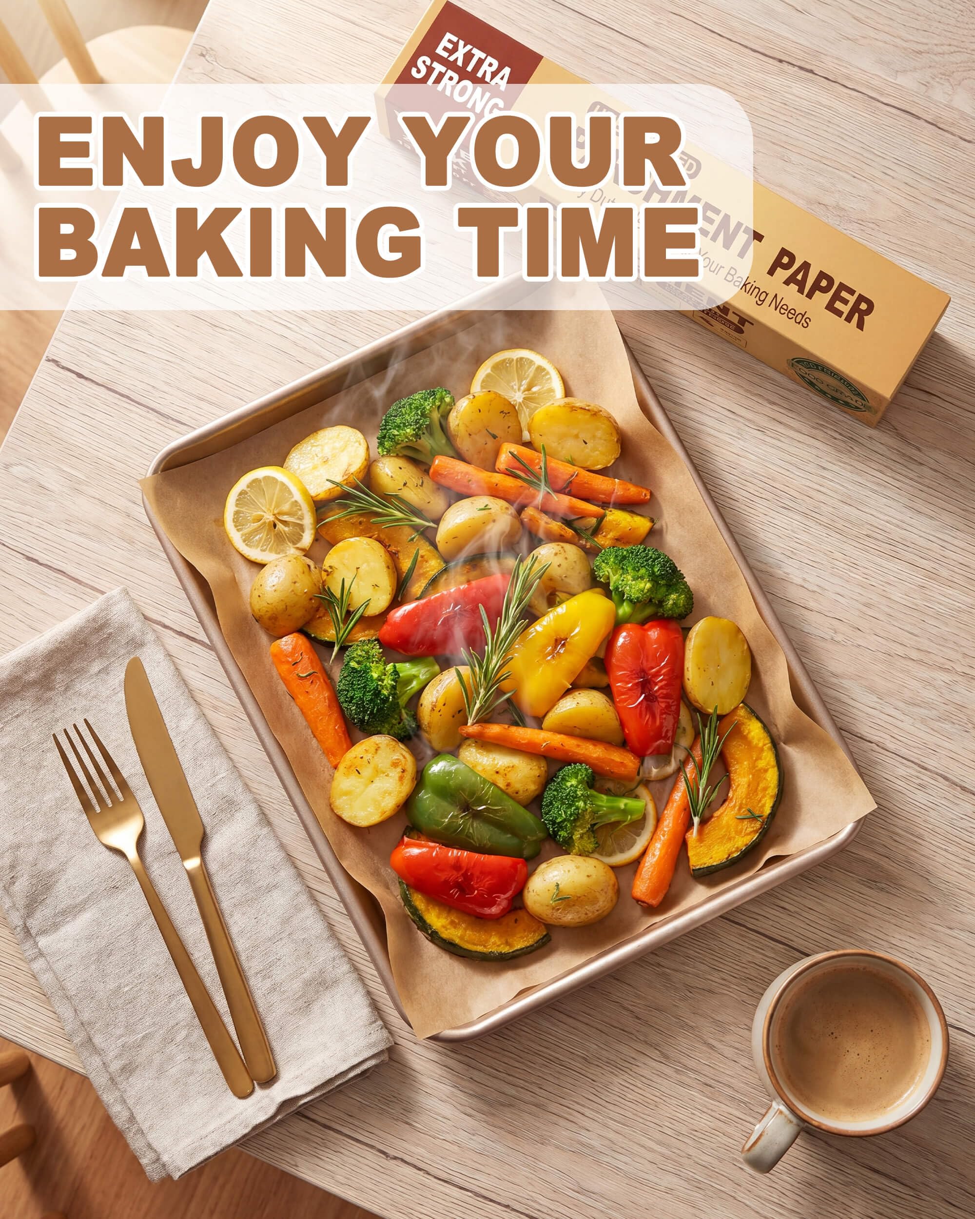 Parchment paper roll suitable for lining trays and roasting