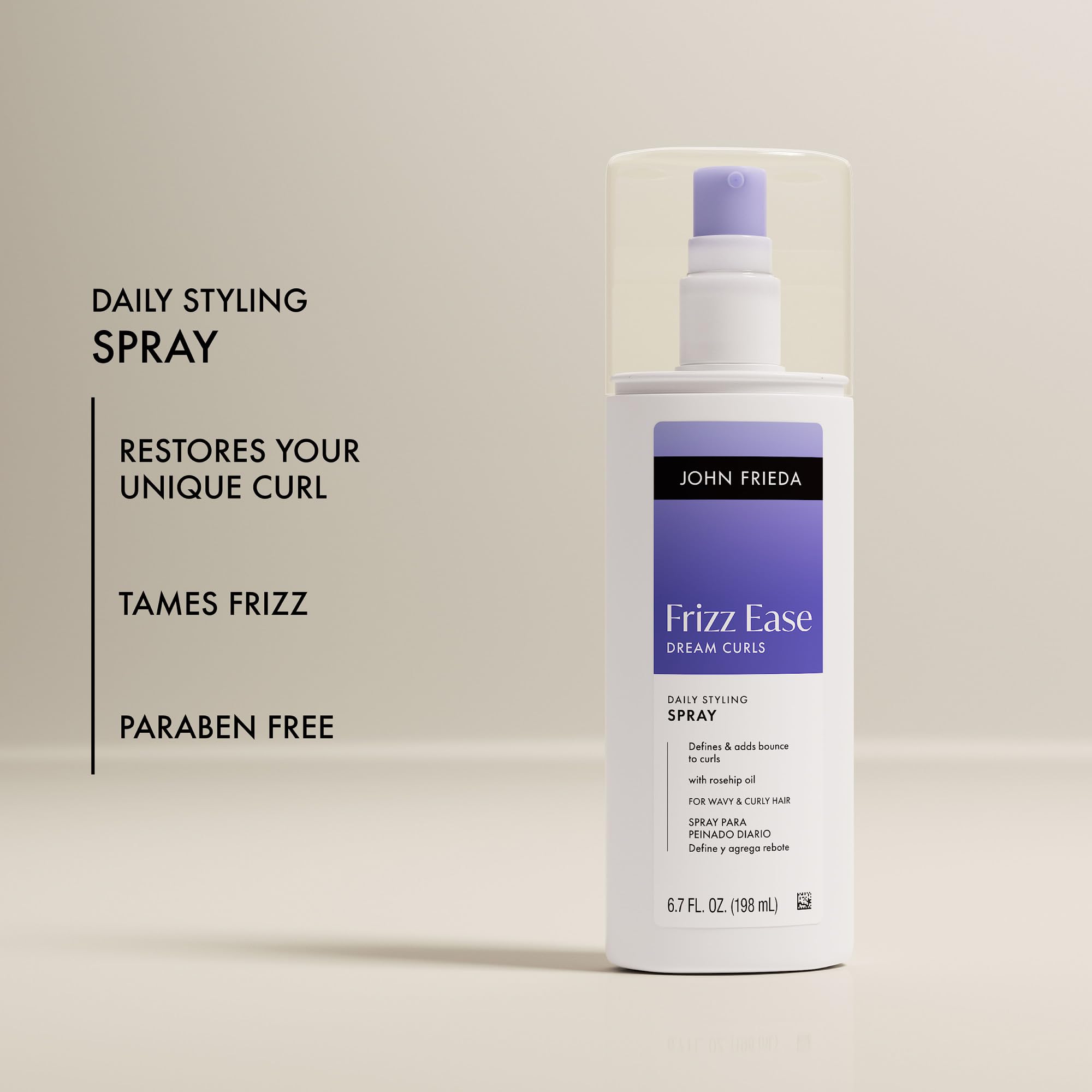 Heat protection feature highlighted on Dream Curls styling spray