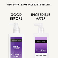 Applying John Frieda Frizz Ease heat protectant to damp hair