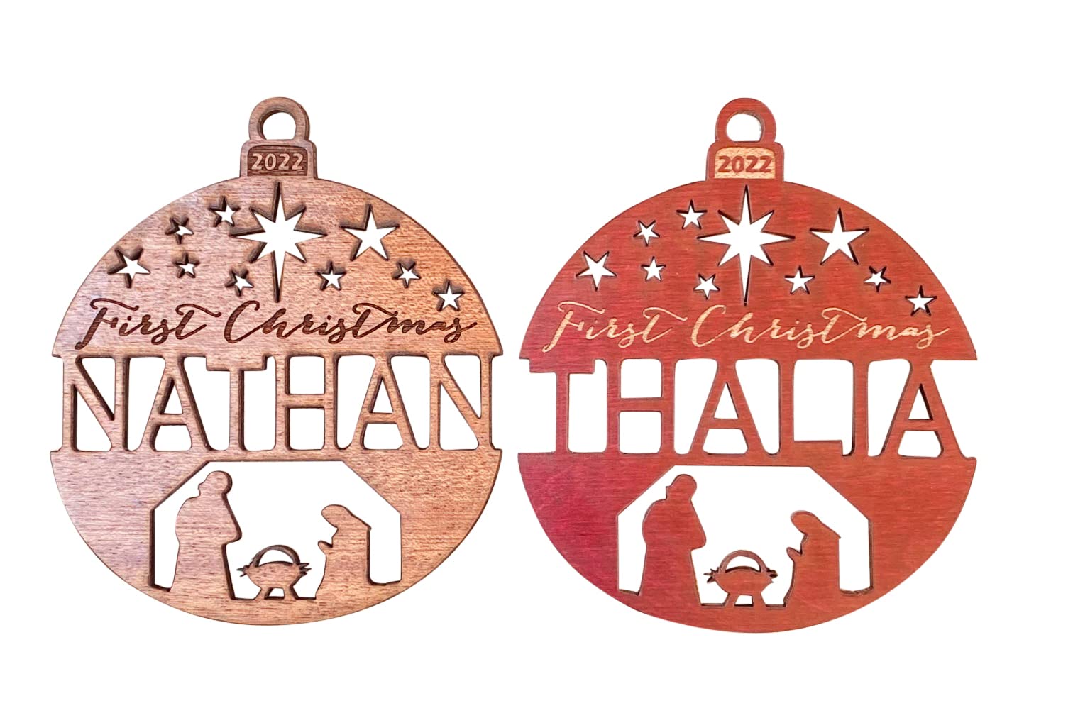 John Leslie Studio handmade personalized christmas ornament 3 inch maple or mahogany
