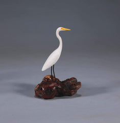 Manzanita burl base Egret sculpture John Perry Studio