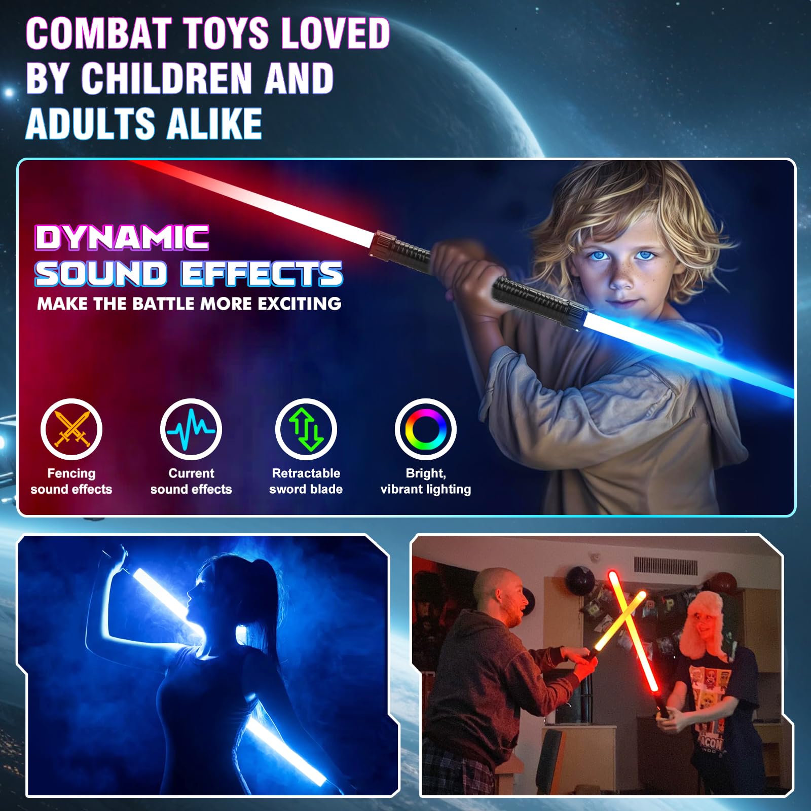 Retractable saber extends from 13 to 29 inches
