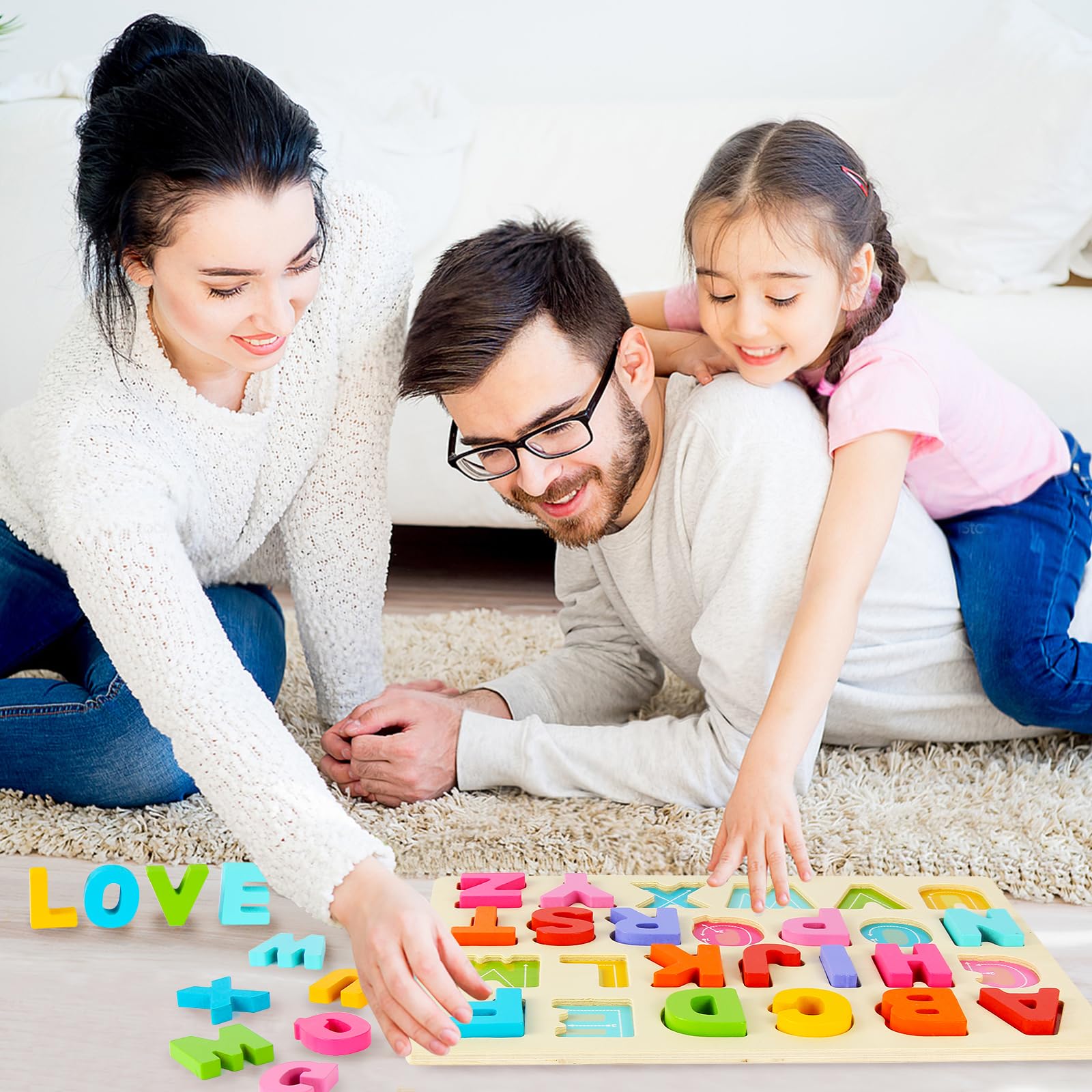Natural wood alphabet puzzle safe for toddlers