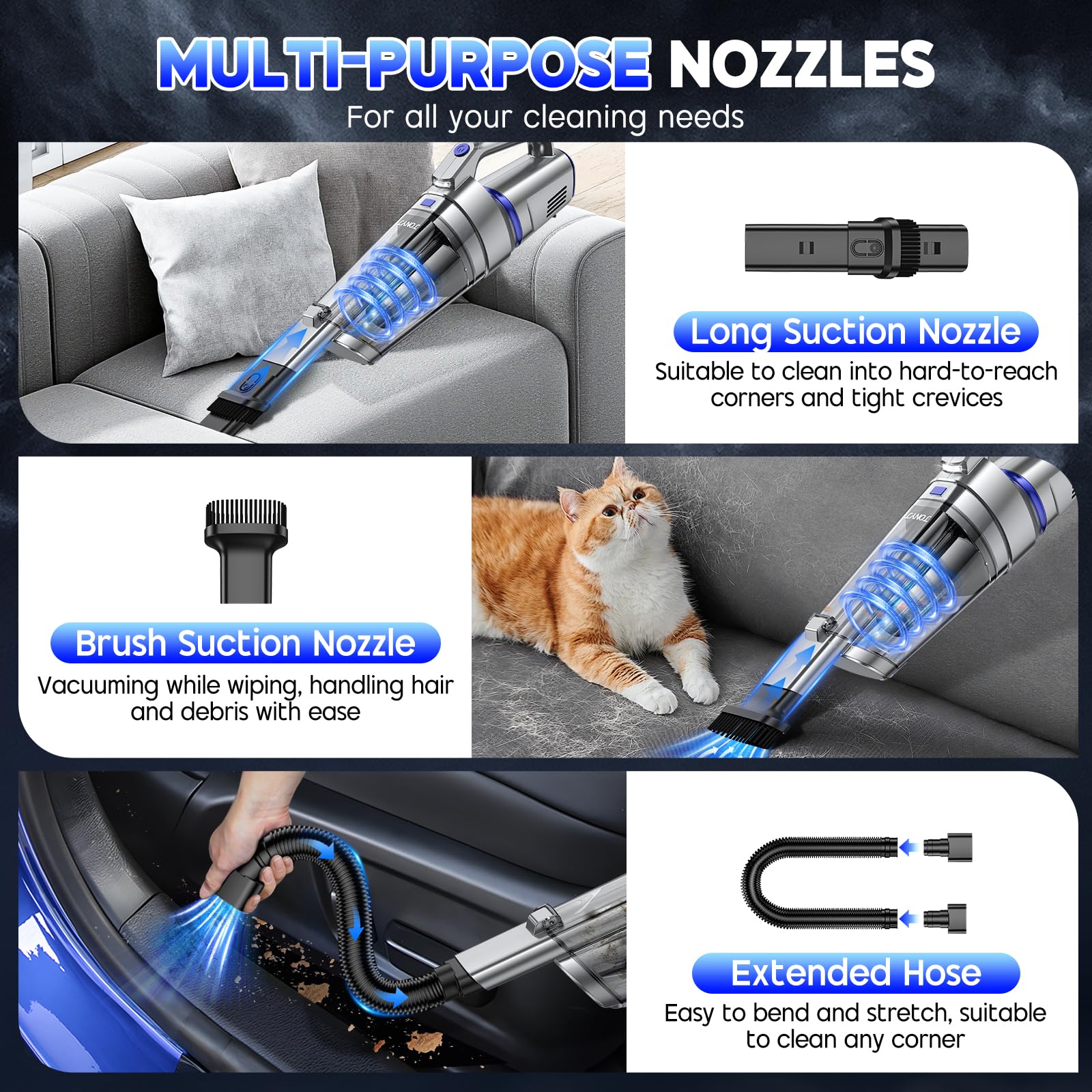 JONYJ car vacuum cleaner with multiple nozzles