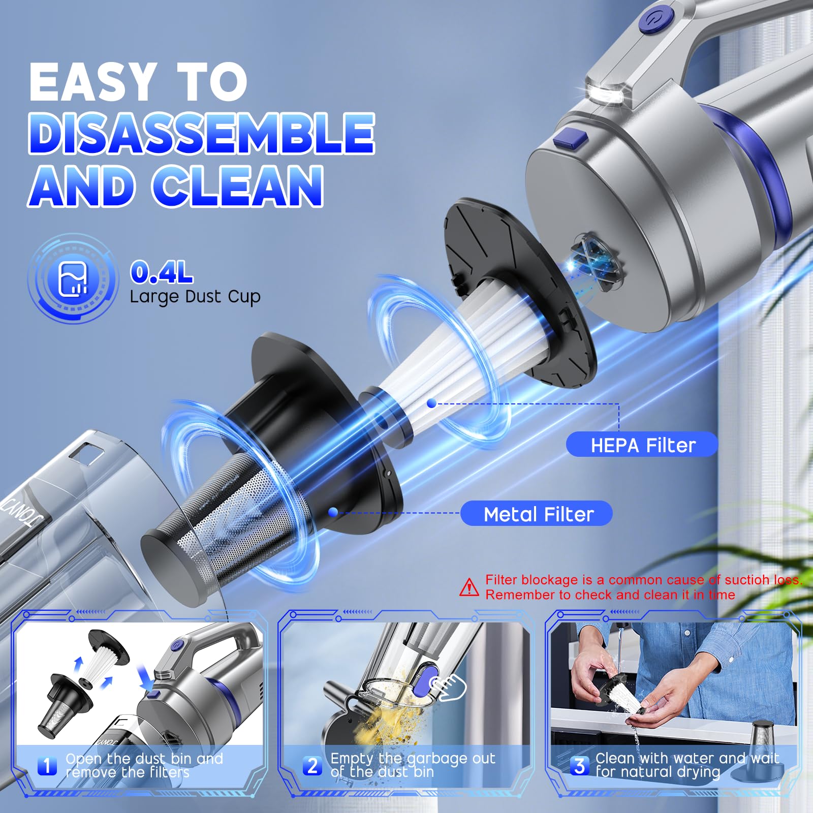 Lightweight JONYJ vacuum 1.7 lbs ergonomic design