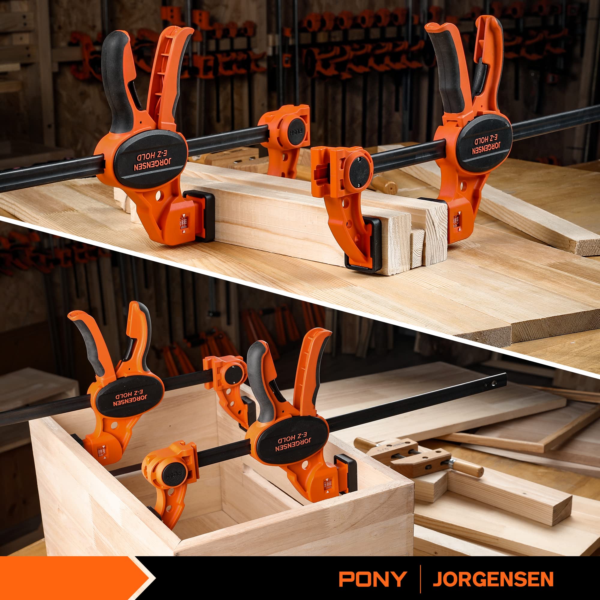 Woodworking setup using Jorgensen 12in bar clamps