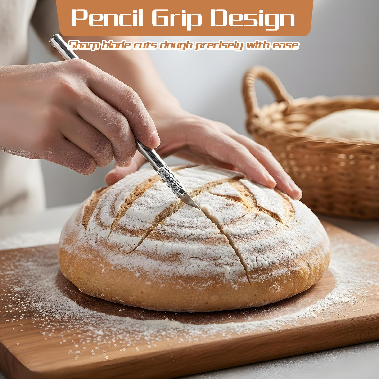 Silver gray color bread scoring tool with clamp