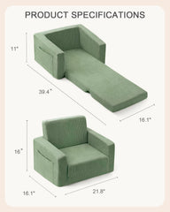 Convertible toddler sofa with high-density foam green