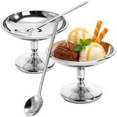 Jowgut 2 pack ice cream bowls with spoons in silver