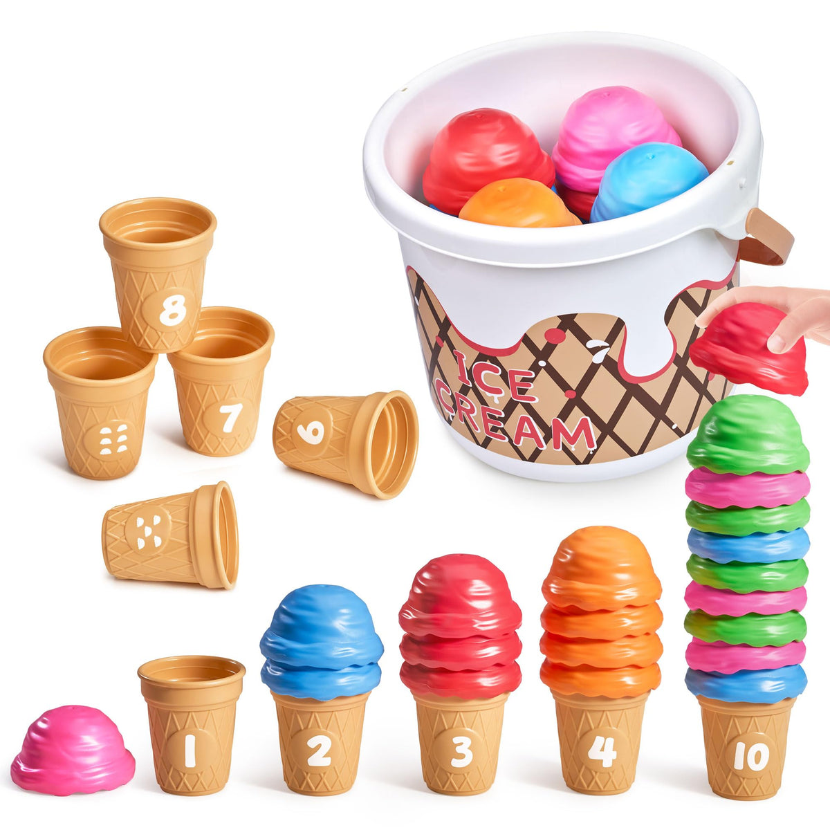 JoyCat Ice Cream set with 20 scoops and 10 cones for preschool counting