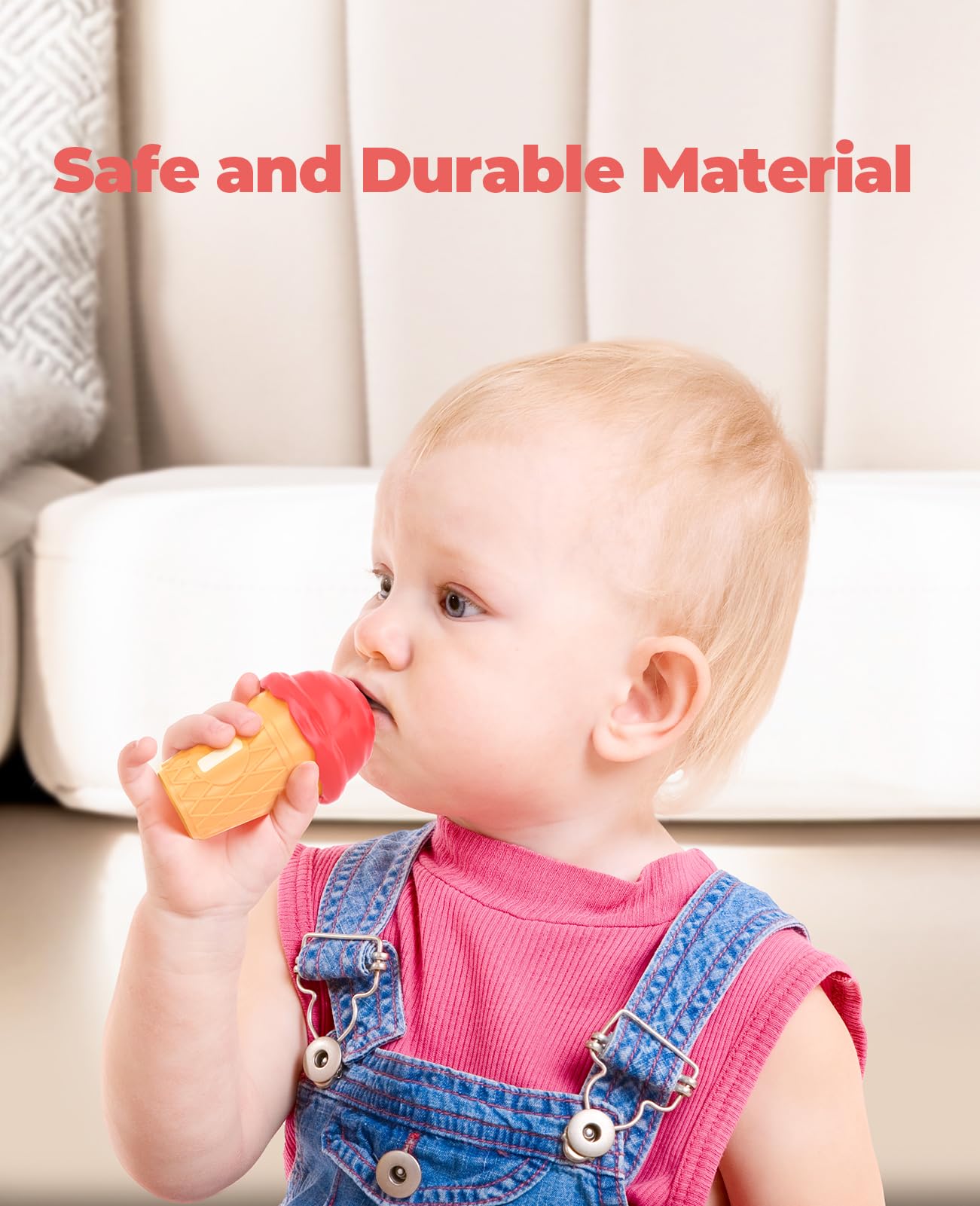 Soft rubberized plastic material with smooth edges for safety
