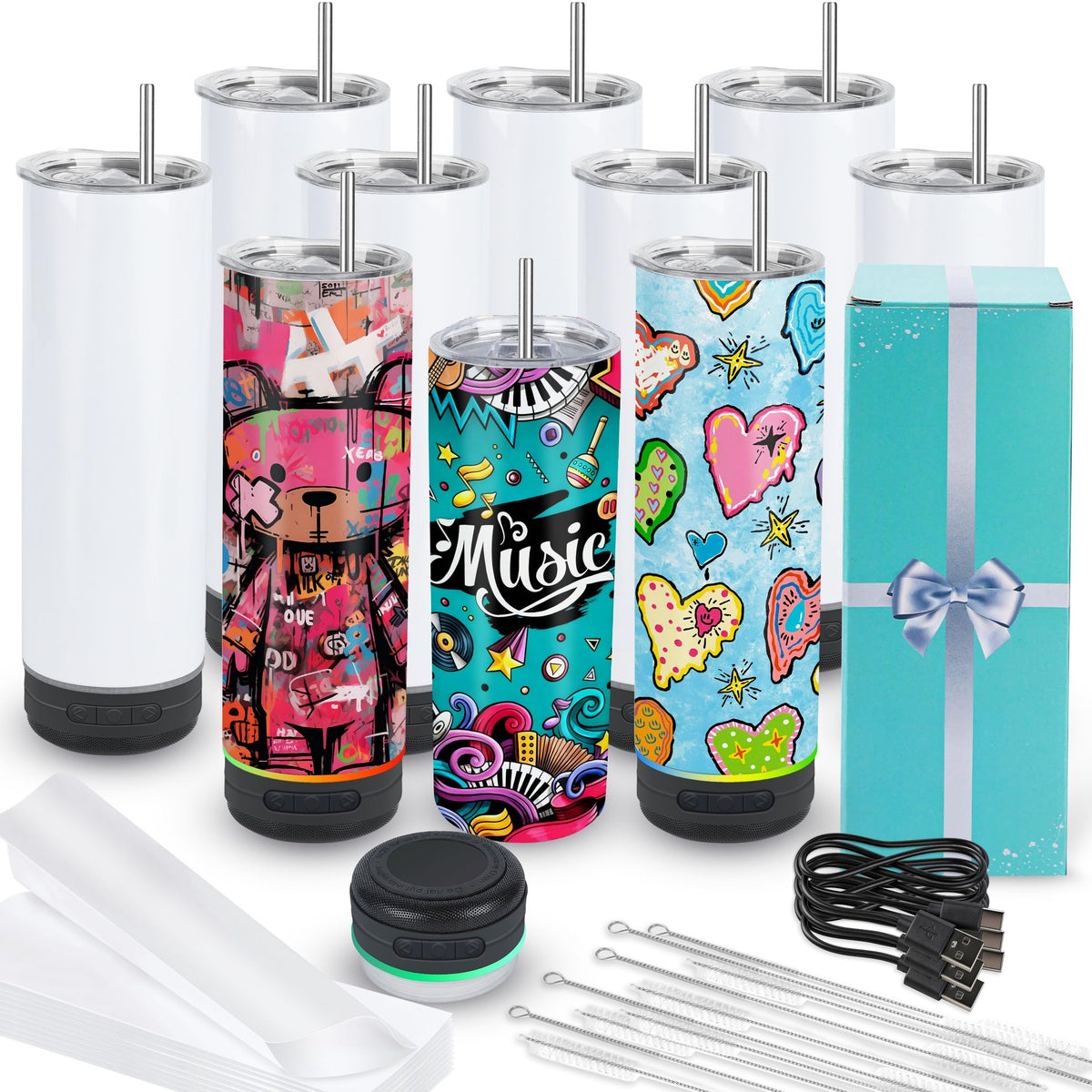 Joyclub 20 oz sublimation bluetooth speaker tumbler front view