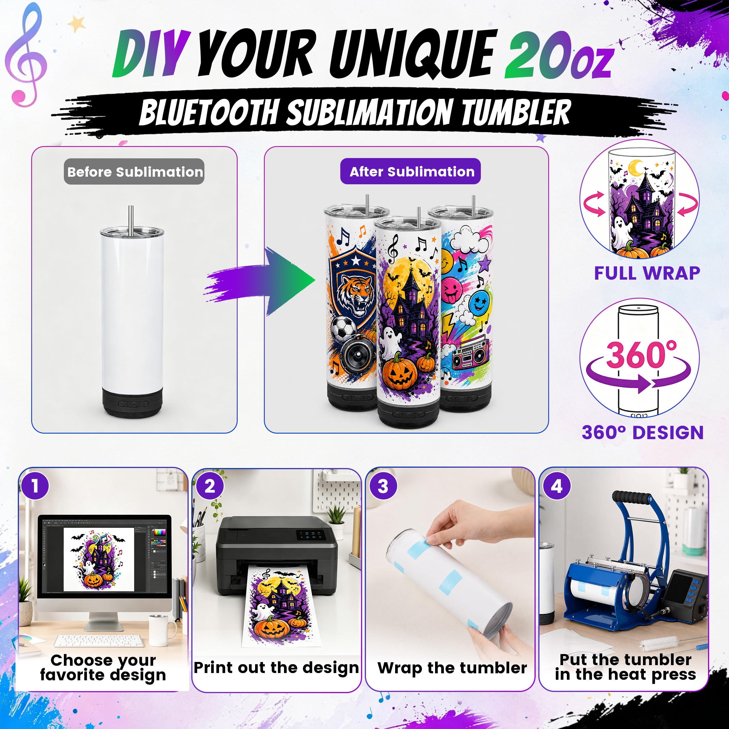 Joyclub sublimation speaker tumbler 20oz bulk 10-pack display
