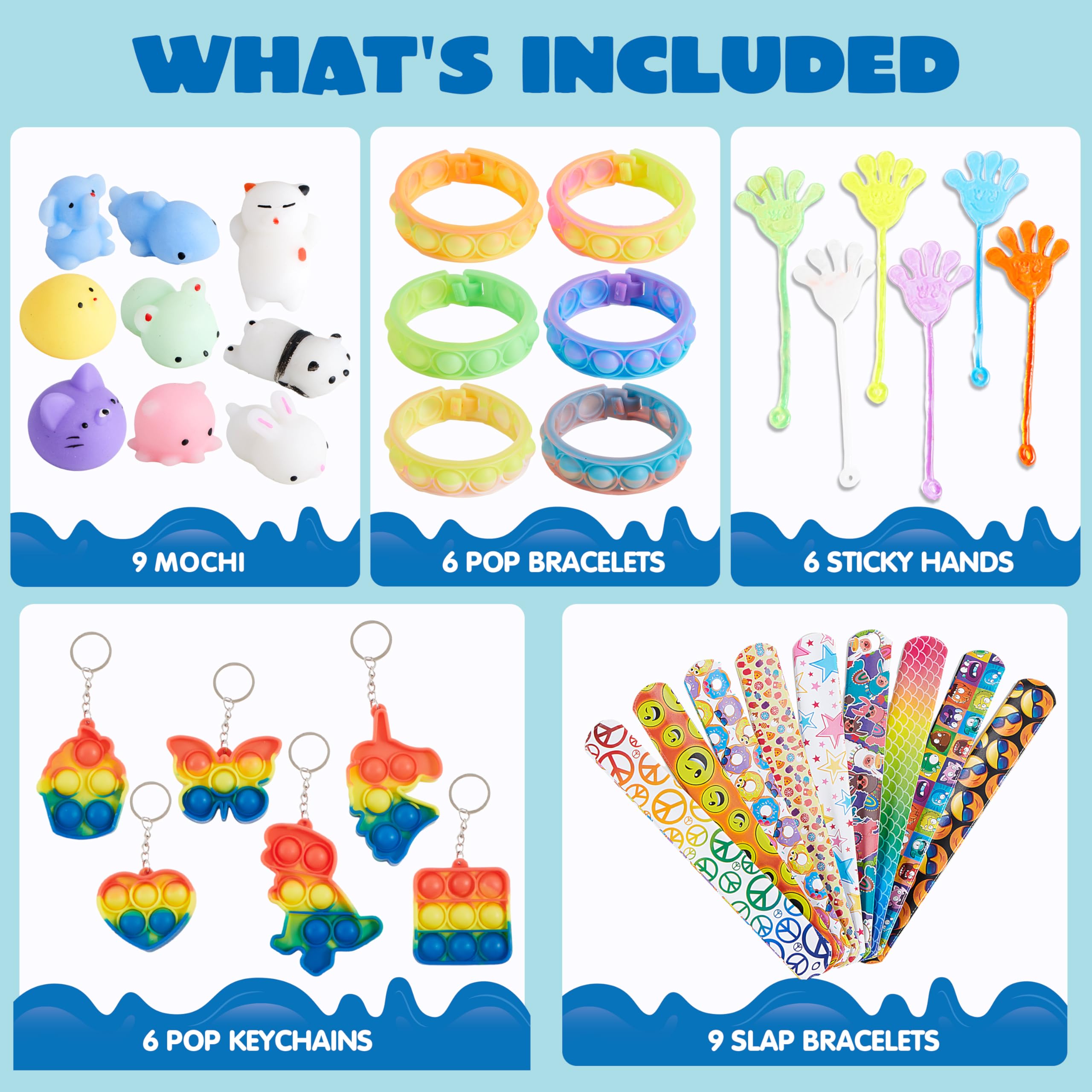 Assorted JOYIN fidget toys including Mochi toys and slap bracelets