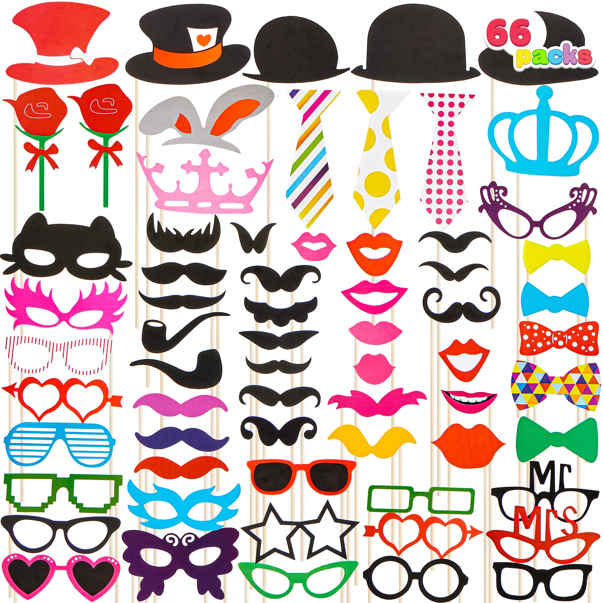 Joyin Toy Photo Booth Props 66 Pieces multicolor set with hats