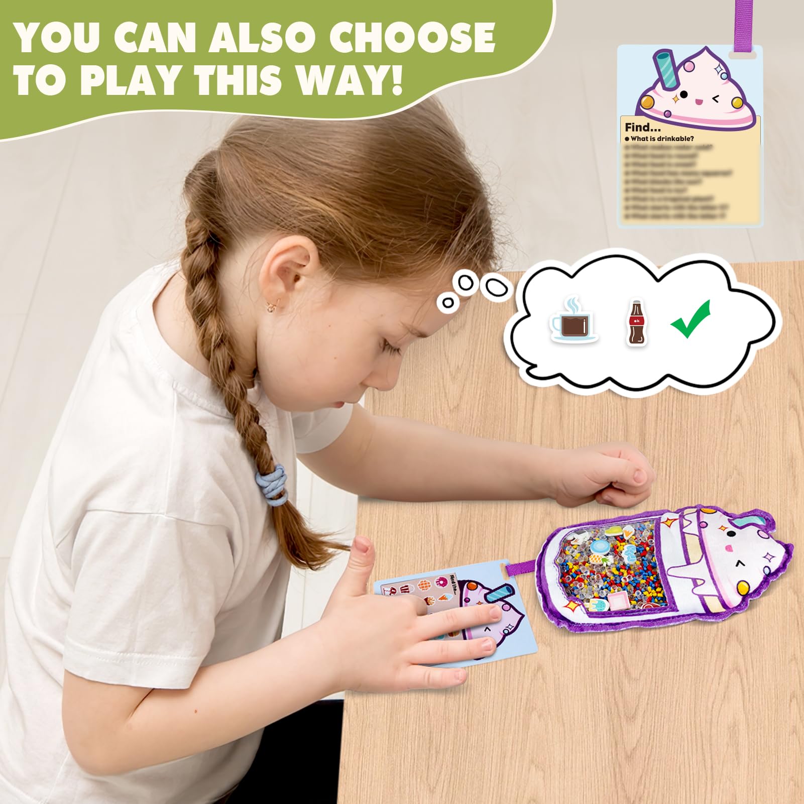 Card with prompts included in Joyreal busy bag