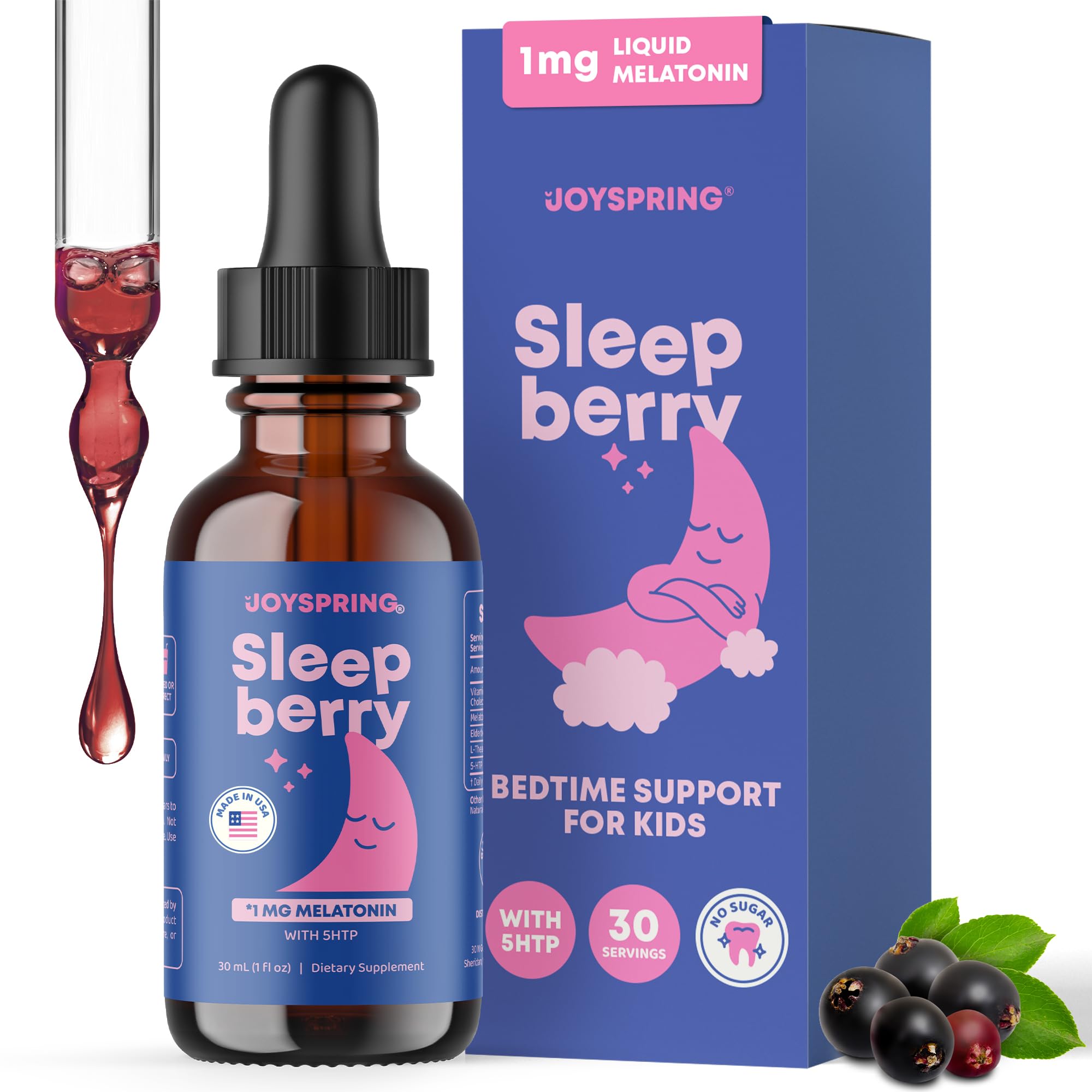 JoySpring SleepBerry Kids Melatonin Drops 1mg Berry flavor bottle