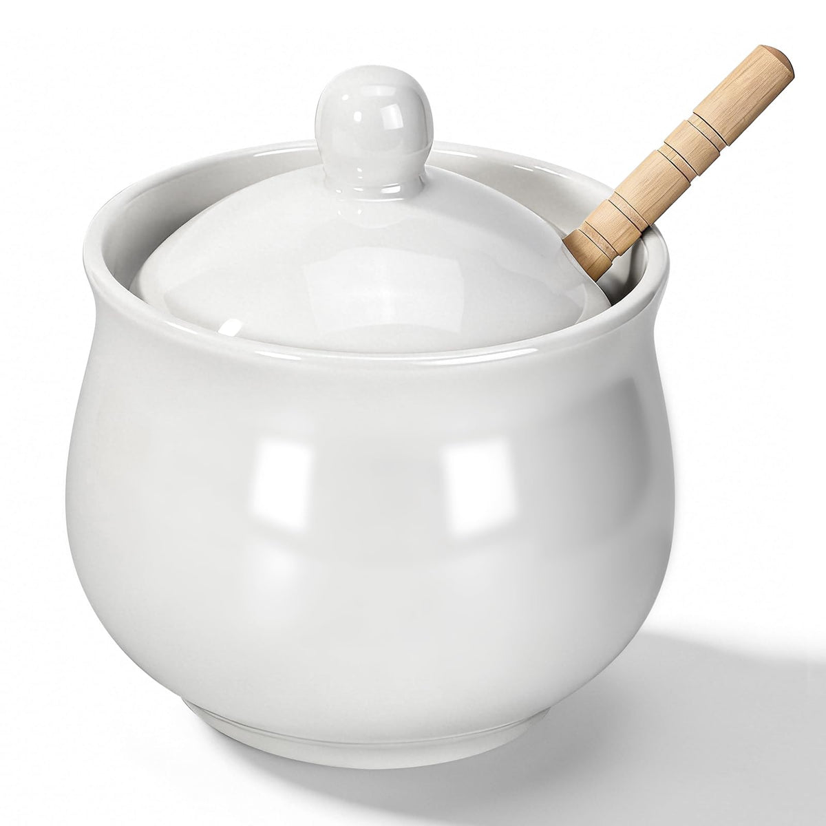 JOYLULU 8 Oz ceramic honey pot with lid and wooden dipper