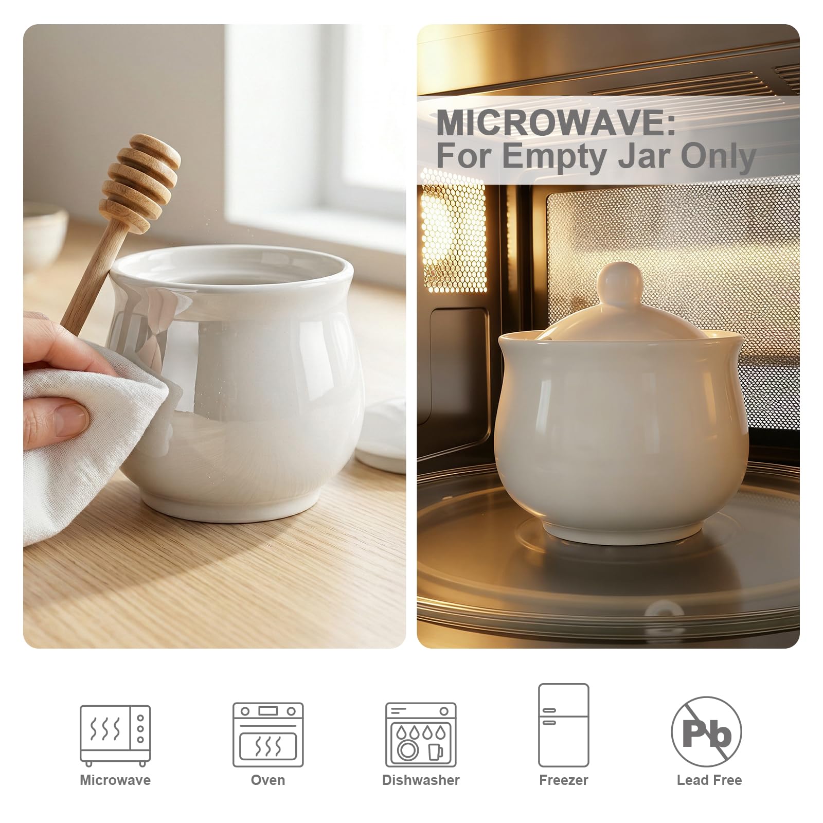 Fitted lid and wooden dipper for JOYLULU honey pot