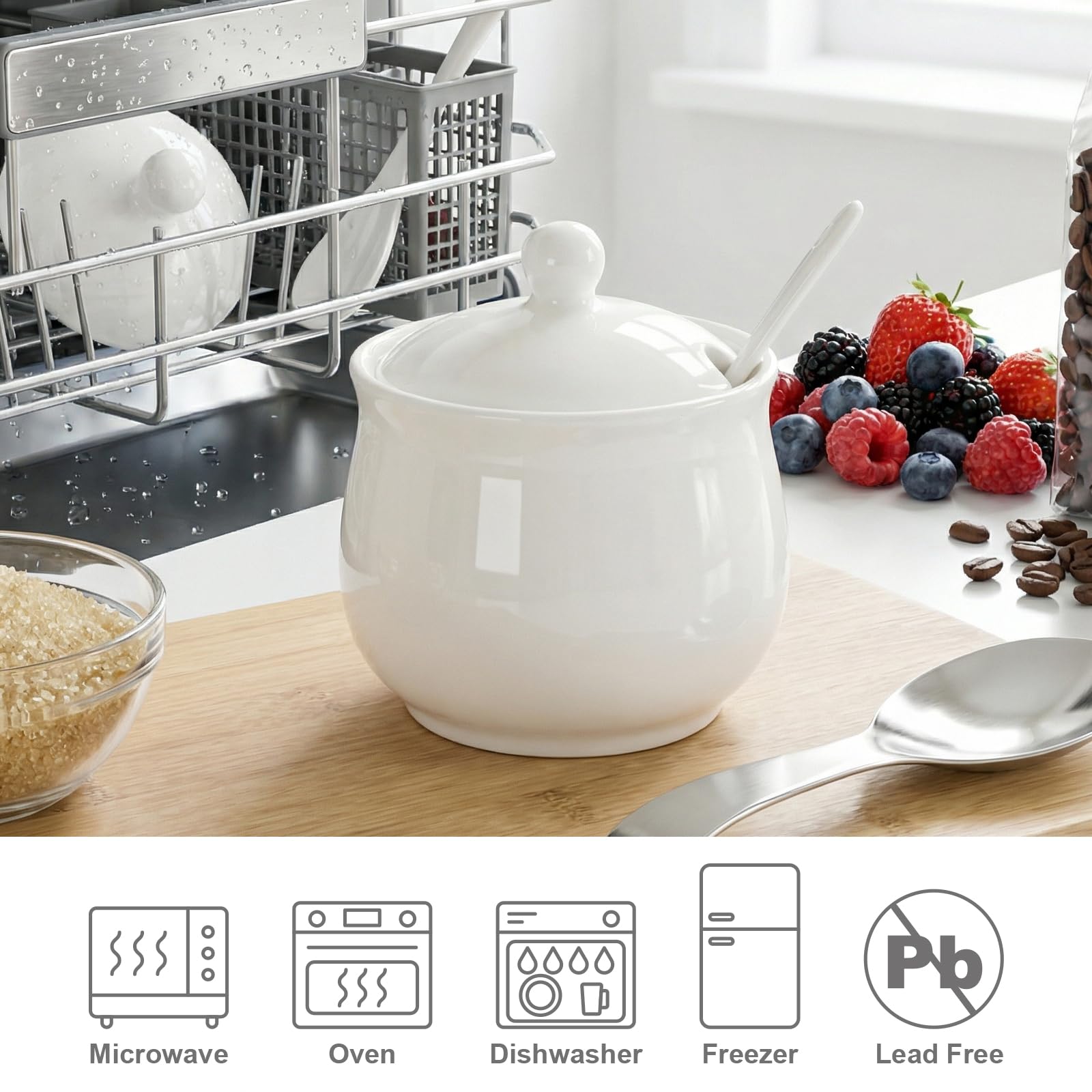 Compact white JOYLULU sugar bowl for small kitchens