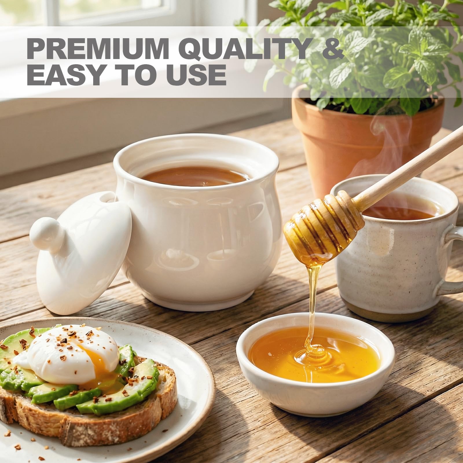 Dishwasher-safe JOYLULU honey pot with wooden dipper