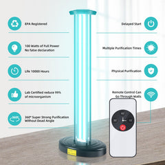 Ozone-free JTAPURE UV light viewed from angle with remote